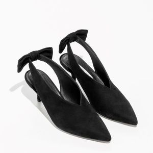 &Other Stories Suede Kitten Slingback Bow Heels